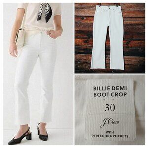 NWT J Crew Jeans 30 Billie Demi Boot Crop Raw Hem Bright White Denim Stretch